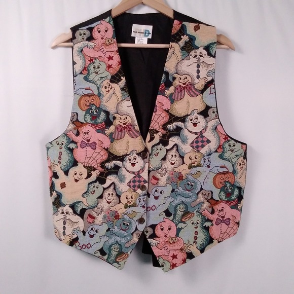 Vintage 90's Paul Harris Design Tapestry Halloween Ghost Vest Spooky Womens L - Picture 1 of 6